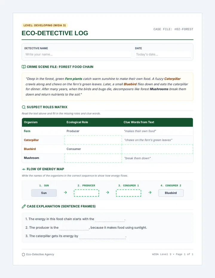 Detective Log Worksheet Level Three