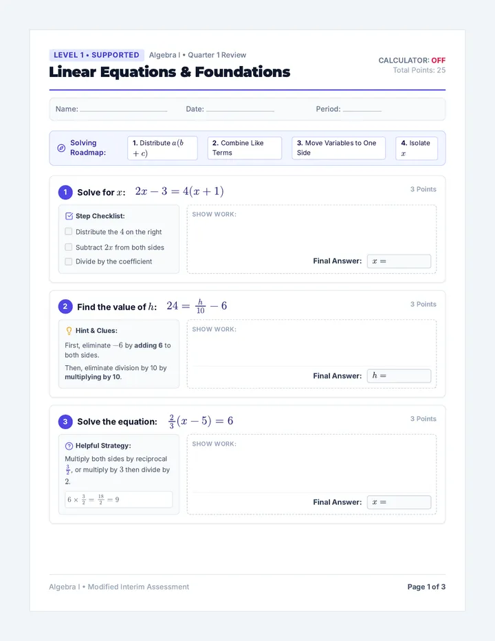 Algebra Scaffolded Assessment