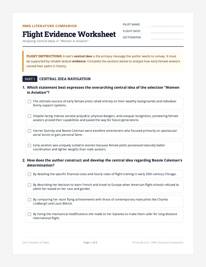 Flight Evidence Worksheet
