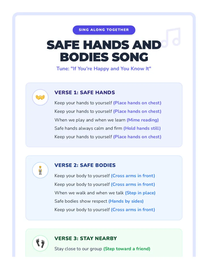 Safe Hands and Bodies Song Sheet