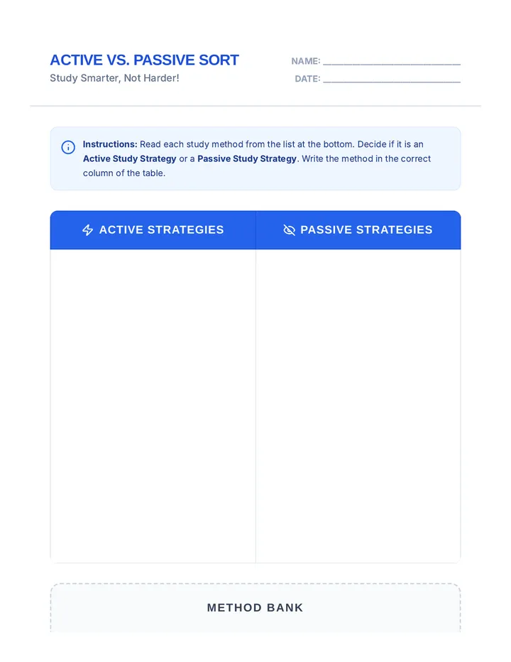 Active Passive Sort Activity