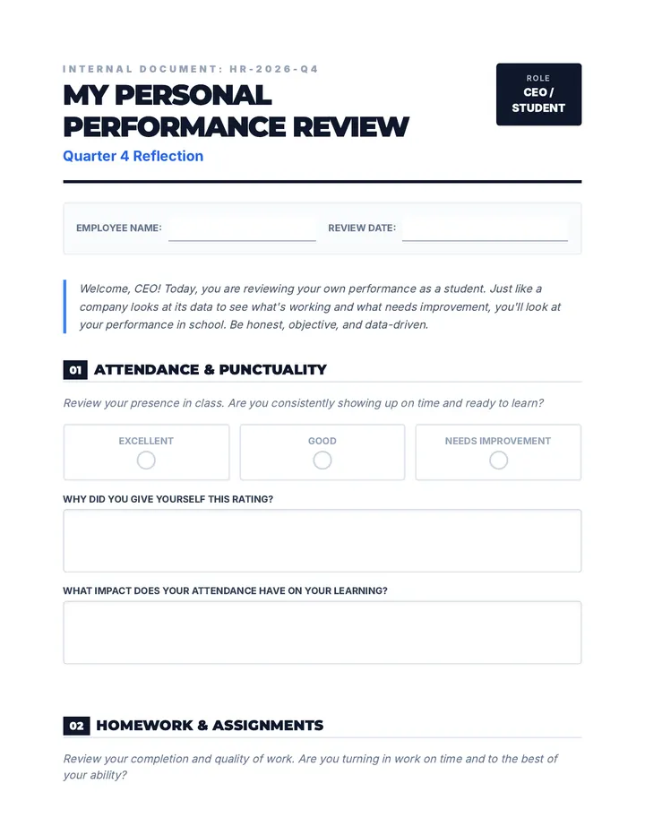 My Personal Performance Review Worksheet