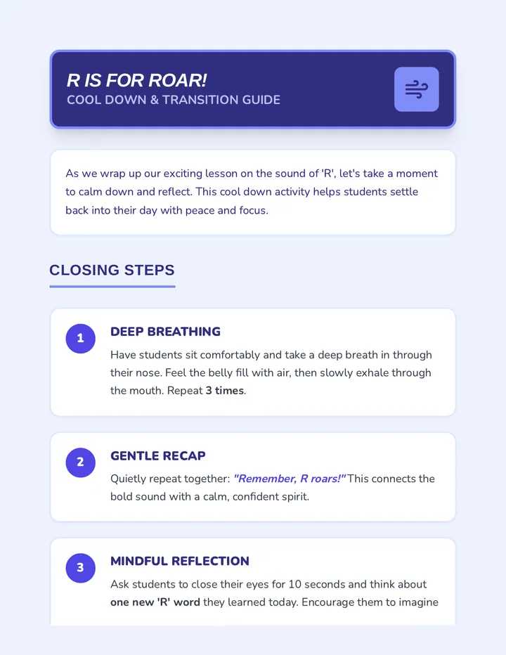 R is for Roar Cool Down Guide