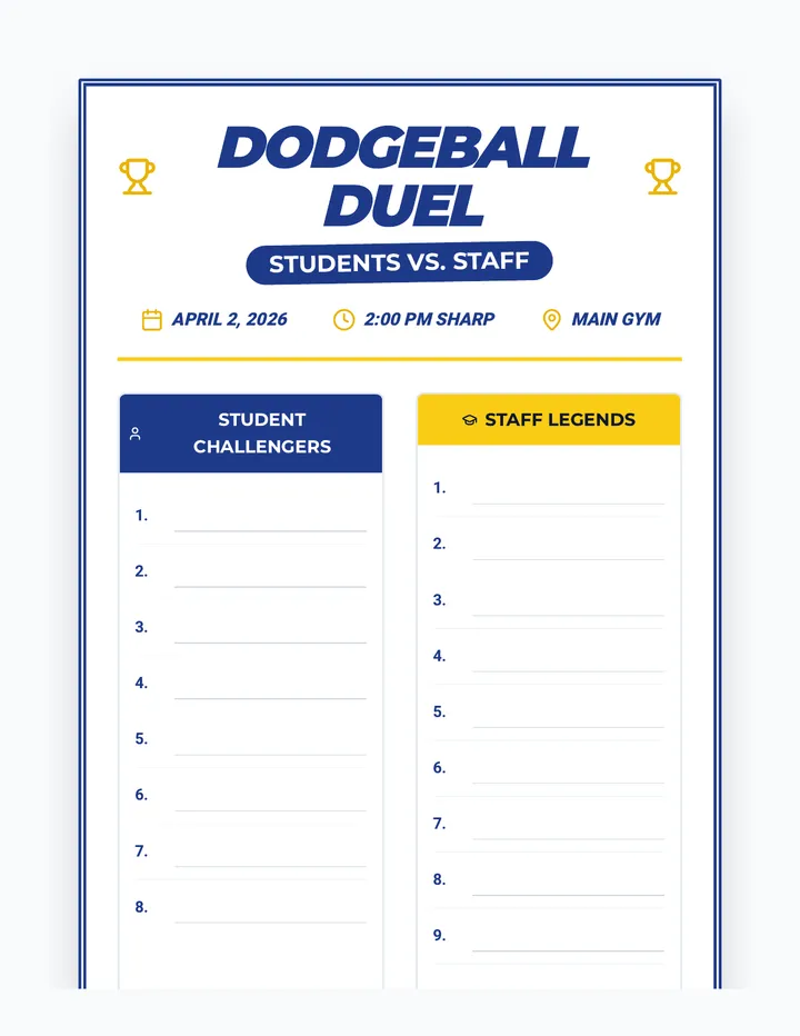Dodgeball Duel Signup Sheet
