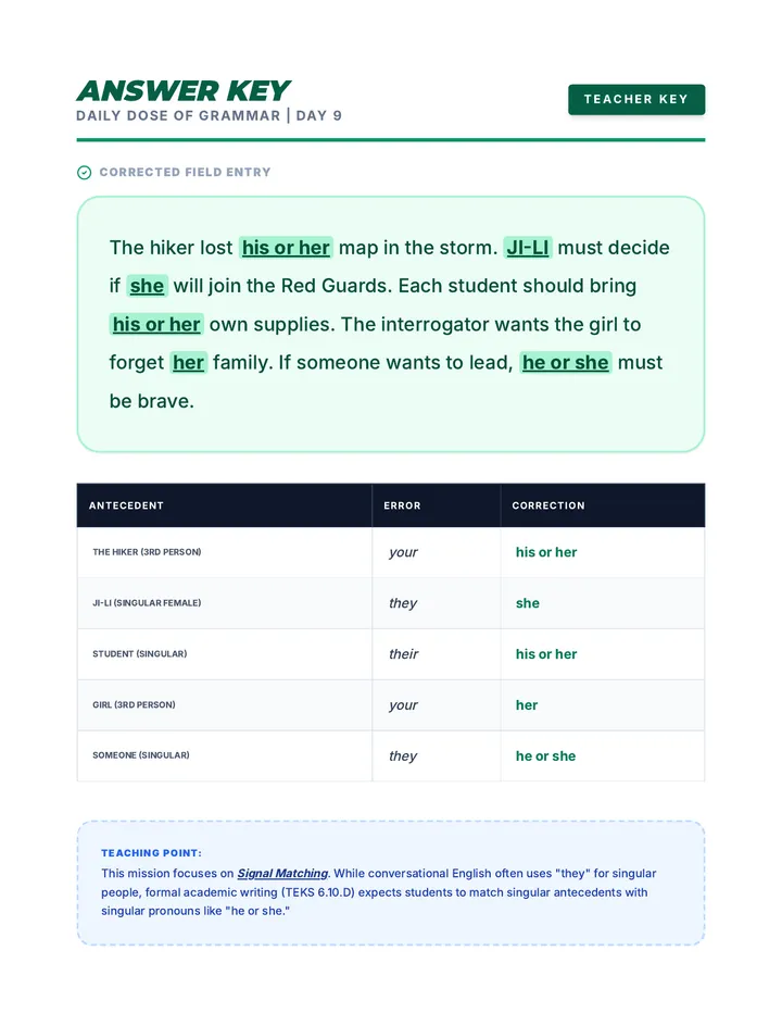 Day 9 Daily Dose Grammar Answer Key