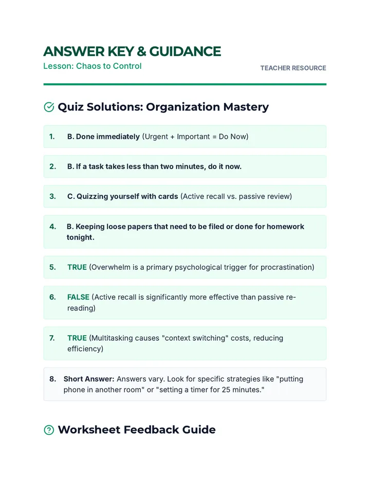 Organization Mastery Answer Key