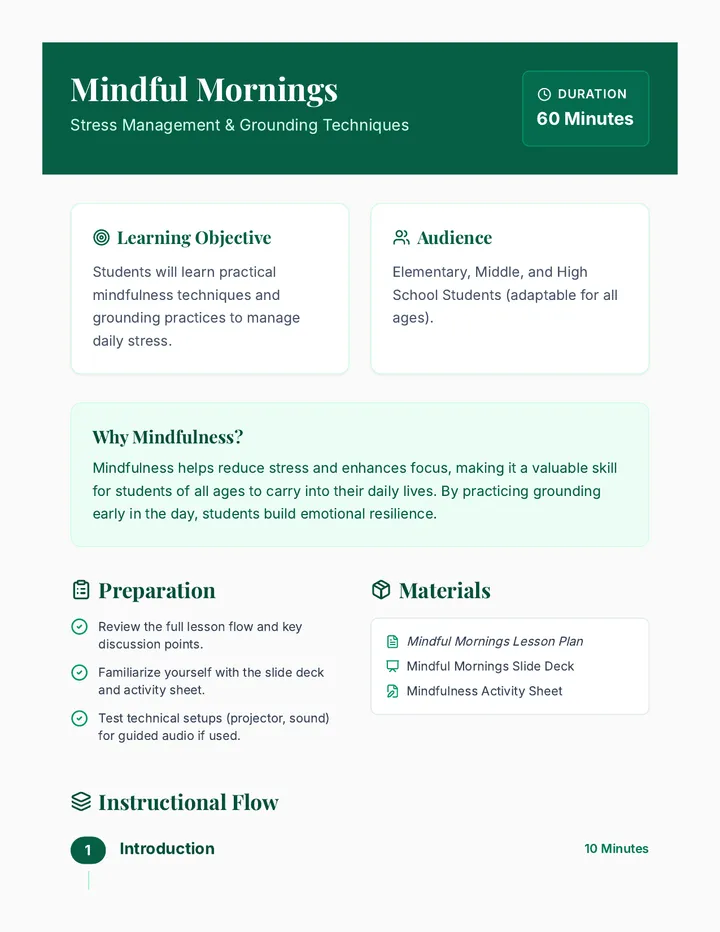 Mindful Mornings Lesson Plan Document