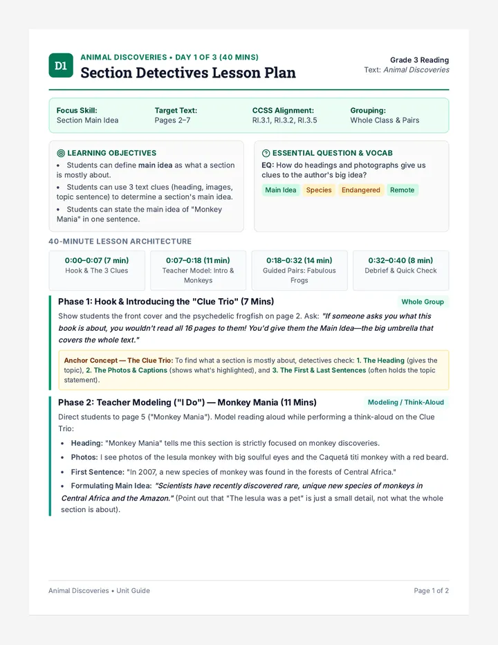 Section Detectives Lesson Plan