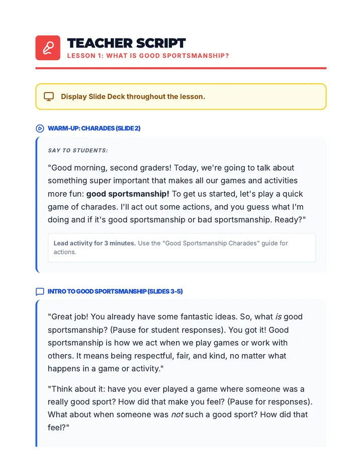 Sportsmanship Superpower Script
