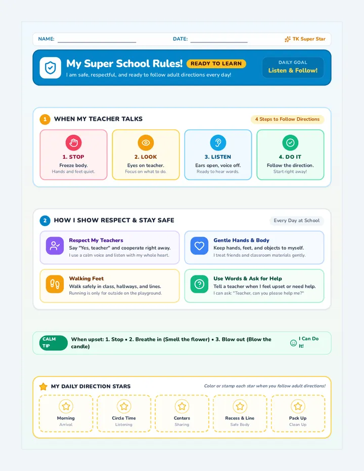 Super School Rules Visual Sheet