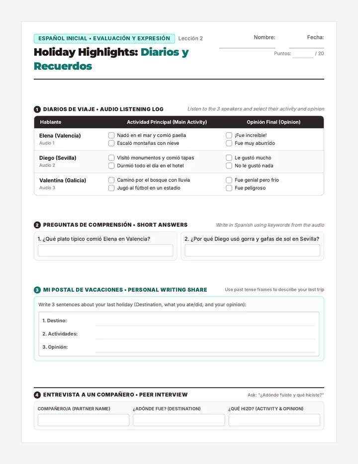 Holiday Highlights Worksheet