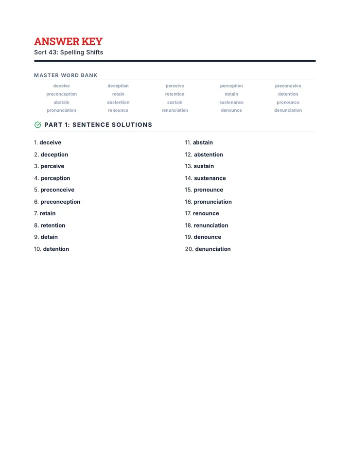 Spelling Shifts Answer Key