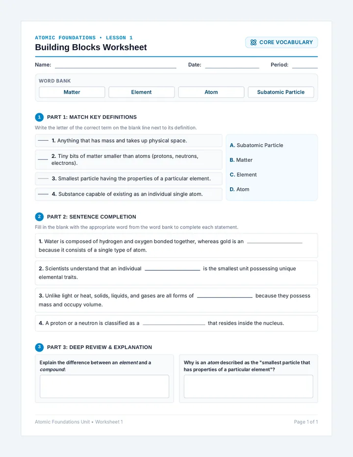 Building Blocks Worksheet
