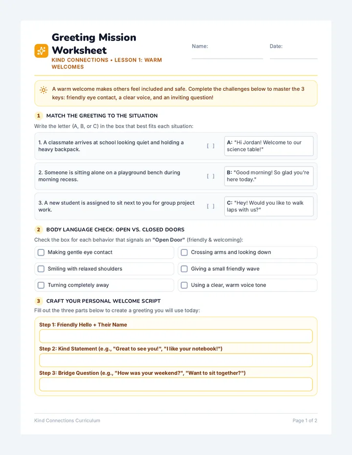 Greeting Mission Worksheet