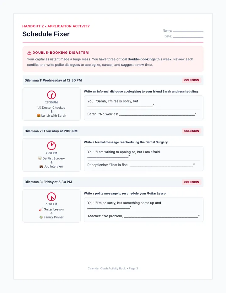 Schedule Fixer Worksheet