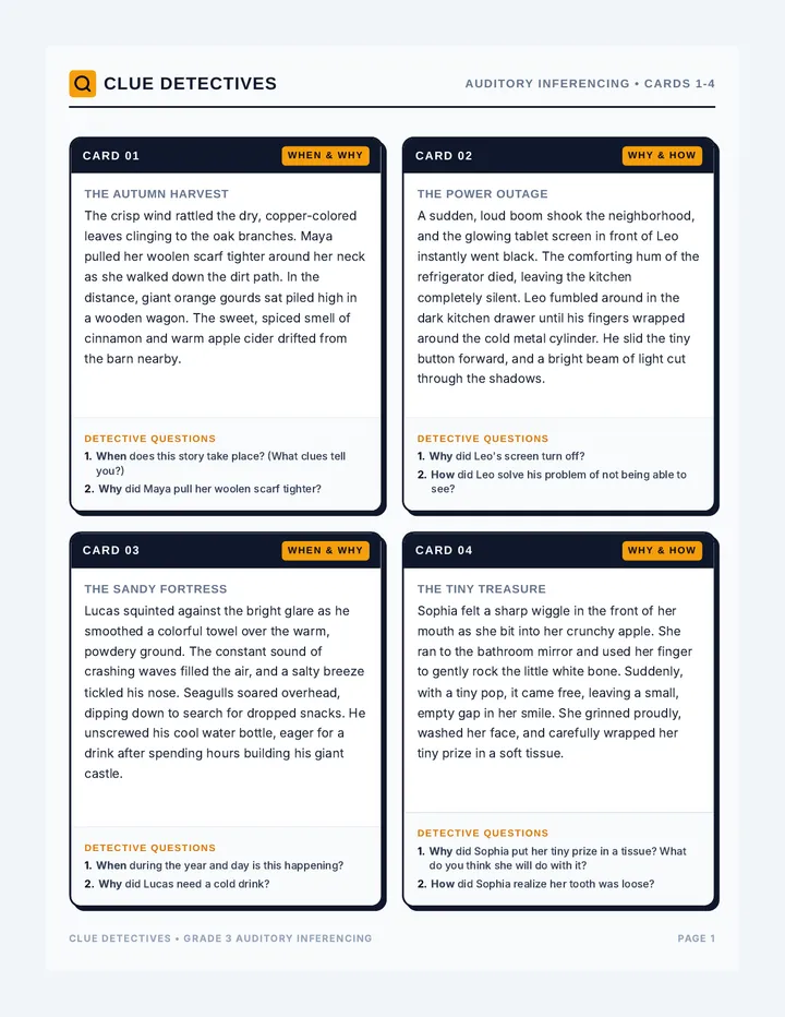 Clue Detectives Task Cards