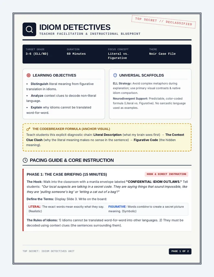 Idiom Detectives Teacher Guide