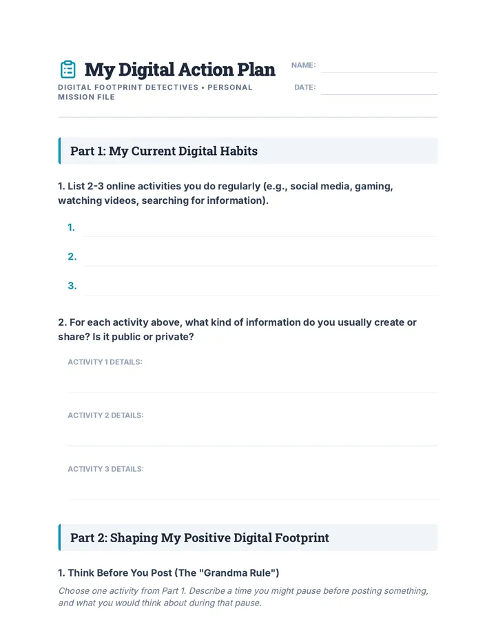 My Digital Action Plan Worksheet