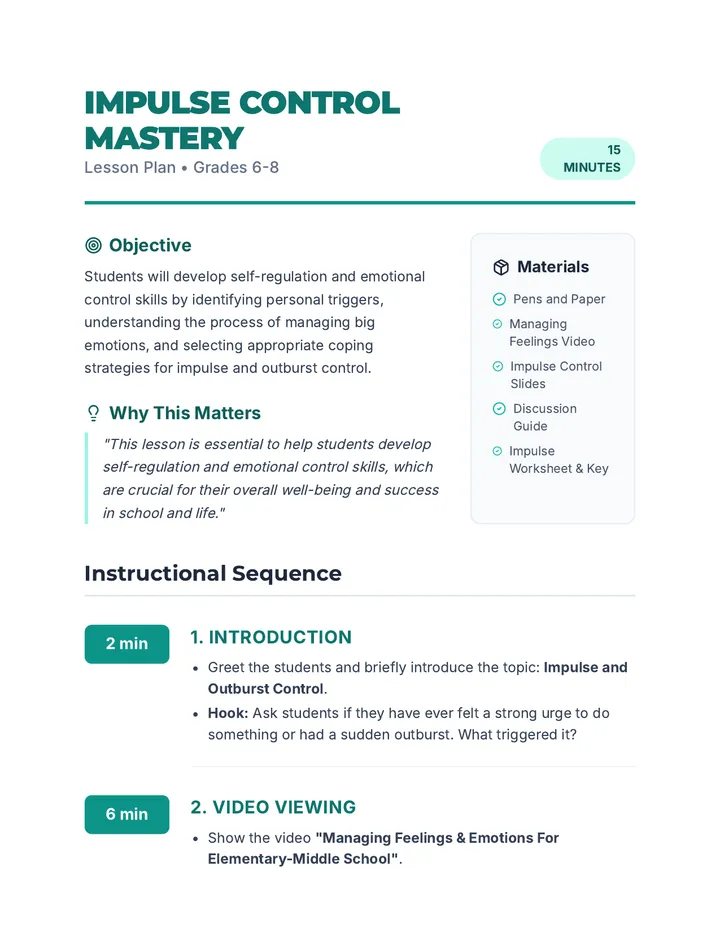 Impulse Control Lesson Plan