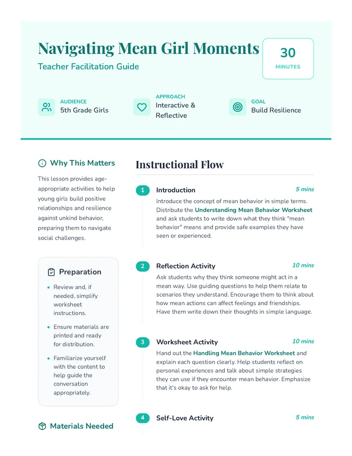 Navigating Mean Girl Moments Lesson Plan
