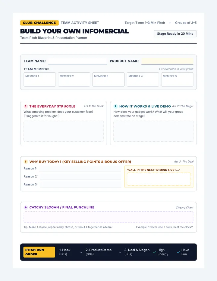 Infomercial Planner Worksheet