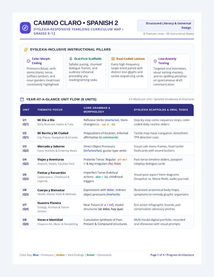 Camino Claro Curriculum Map