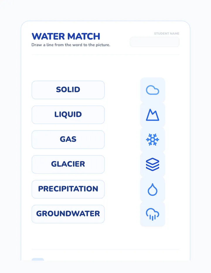 Water Match Worksheet
