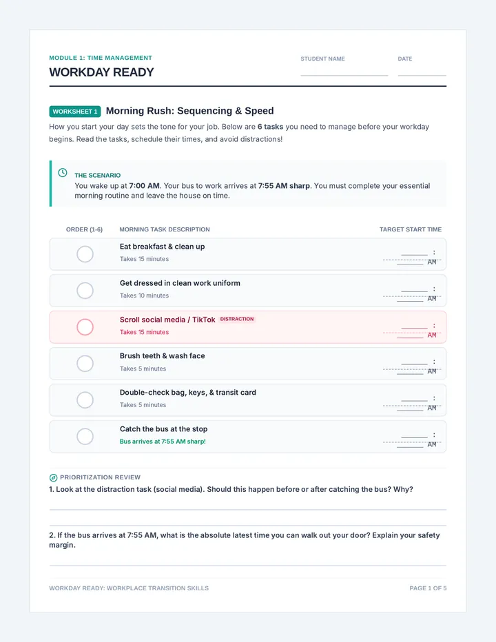 Ready Action Worksheets