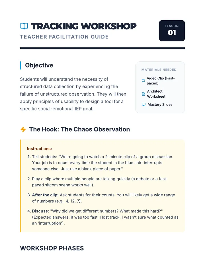 Tracking Workshop Teacher Guide