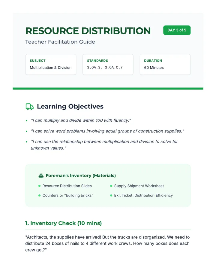 Resource Distribution Teacher Guide