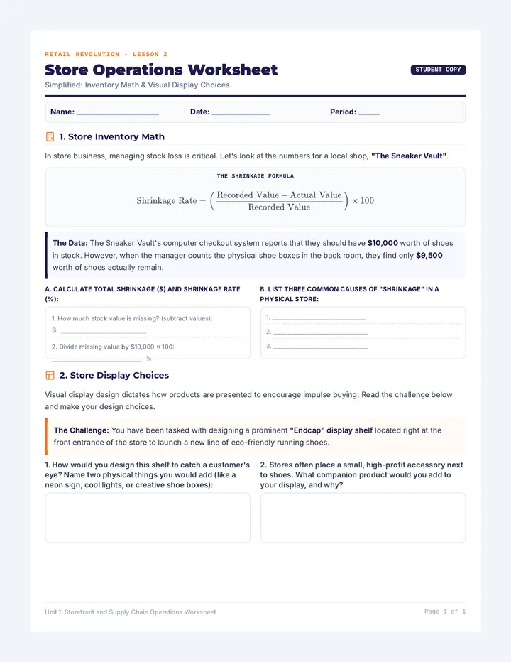 Store Operations Worksheet
