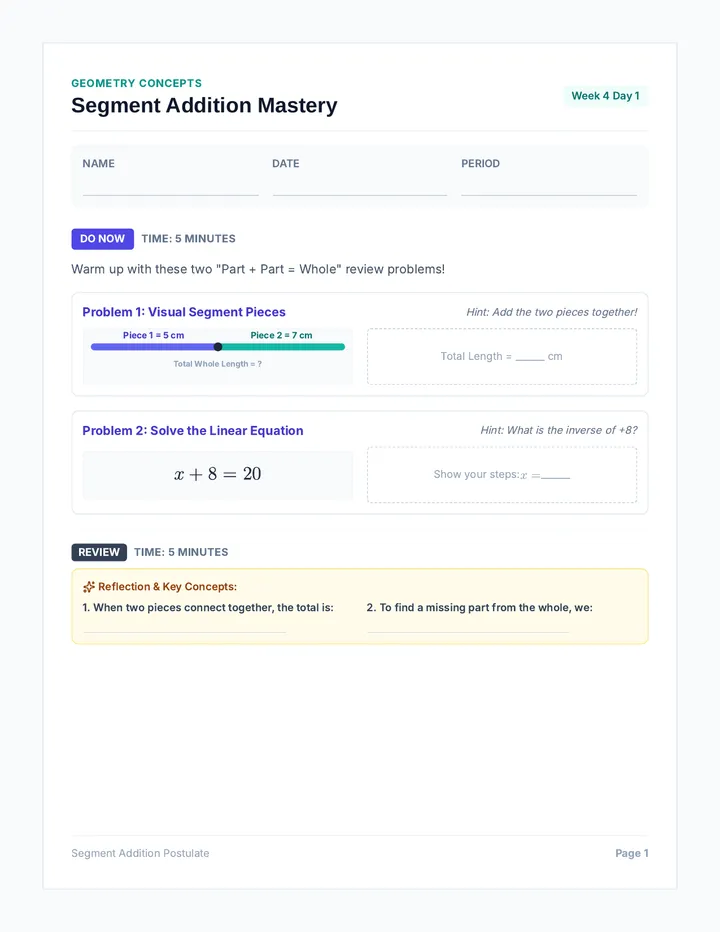 Segment Addition Student Packet