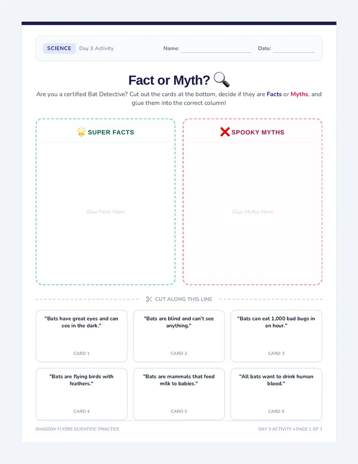 Bat Truths Sorting Sheet