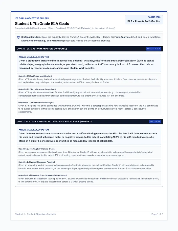 IEP Aligned Goals Sheet