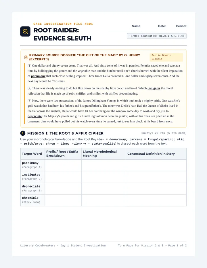 Root Raider Game Worksheet