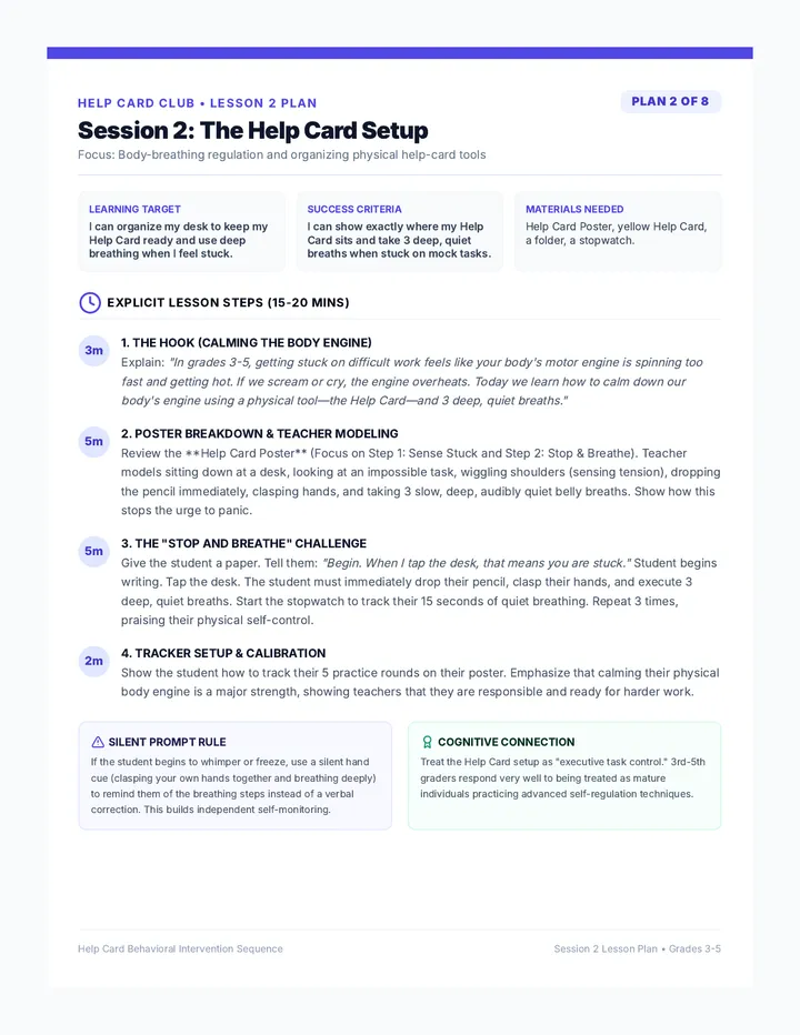 Help Card Setup Lesson Plan