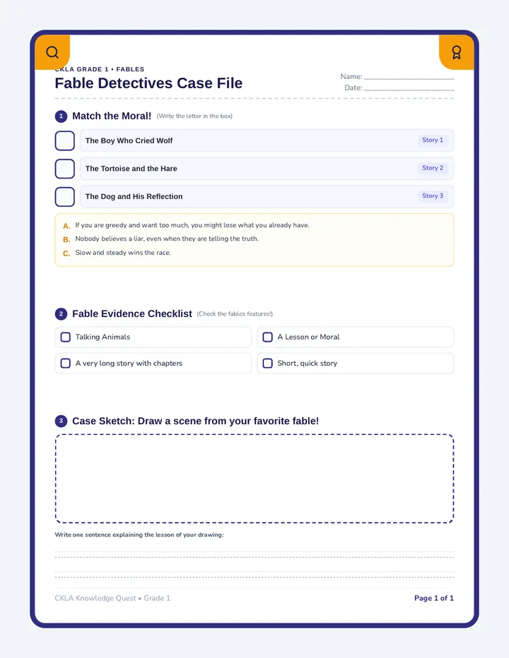 Fable Detectives Worksheet