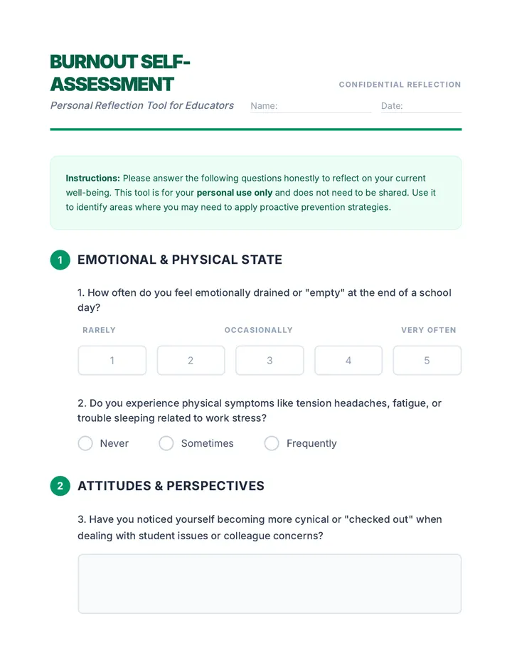 Burnout Self Assessment Worksheet