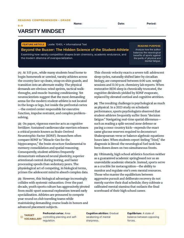 Varsity Mindset Worksheet