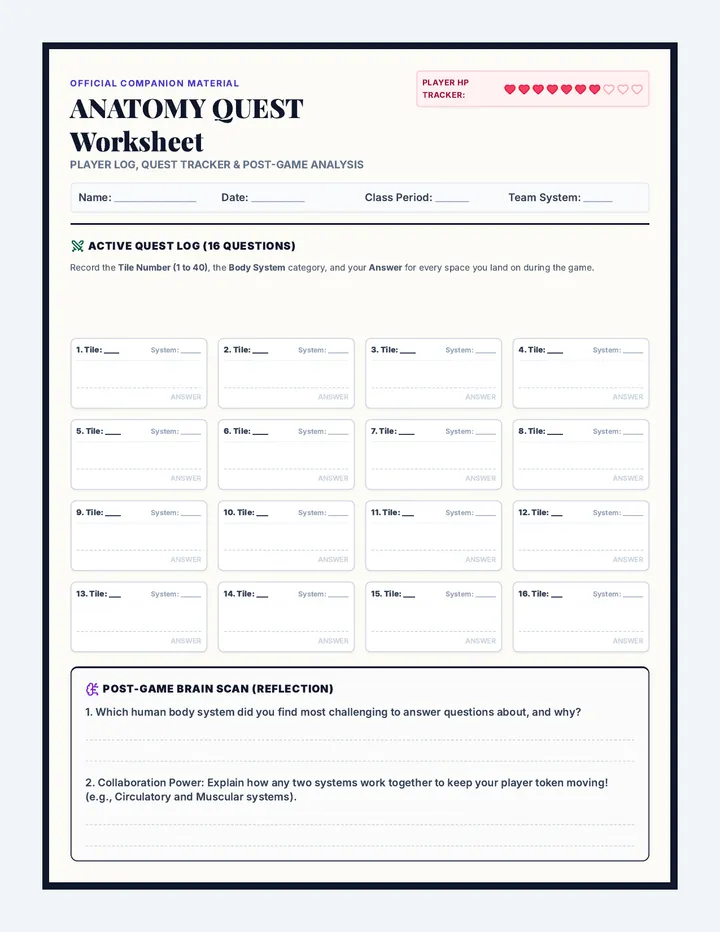 Anatomy Quest Worksheet