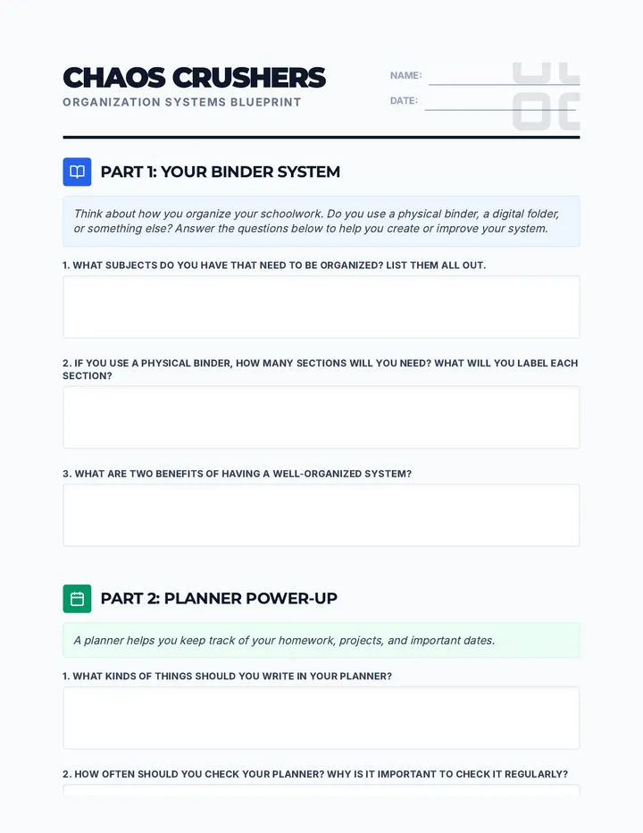 Organization Systems Worksheet