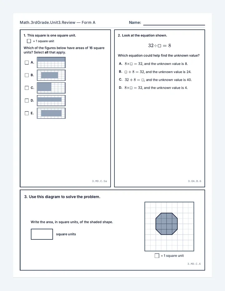 Area Mastery Test Form A