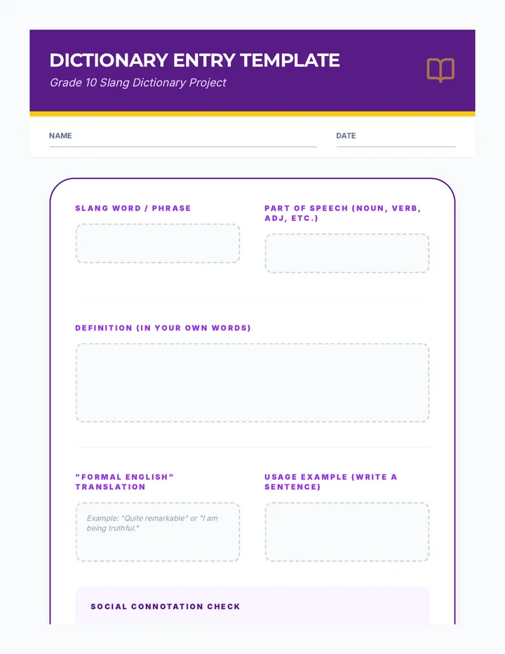 Dictionary Entry Worksheet