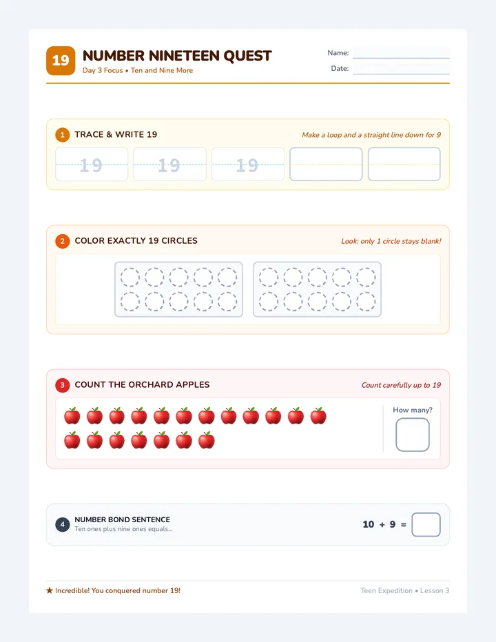 Number Nineteen Practice Sheet