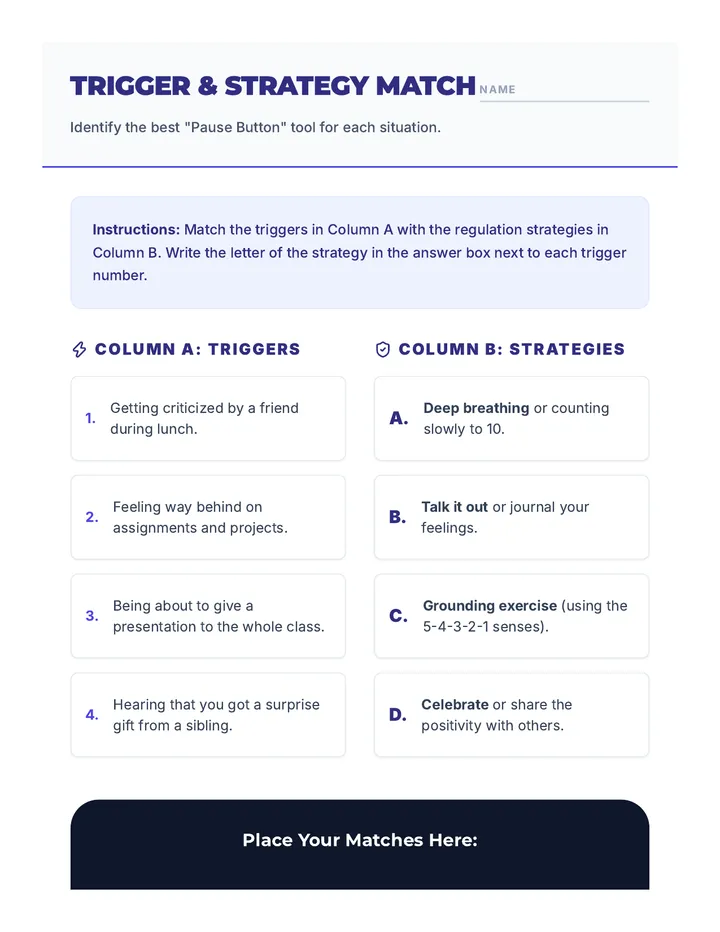 Trigger and Strategy Match Worksheet