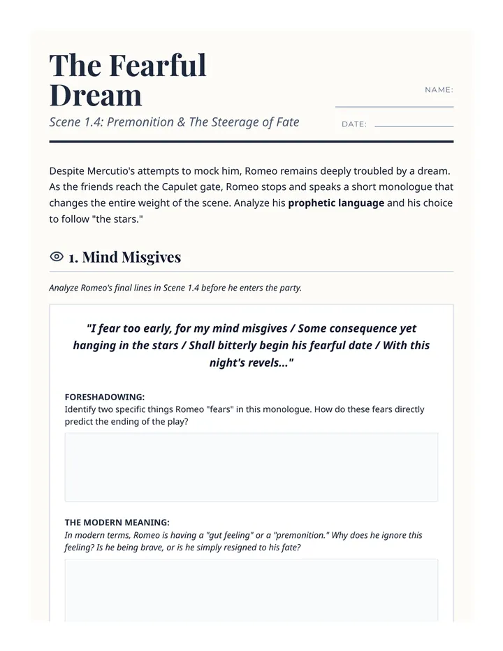 The Fearful Dream Worksheet Slice 1.4