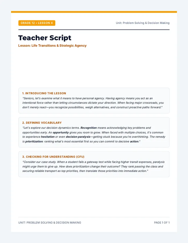 Grade 12 Teacher Script