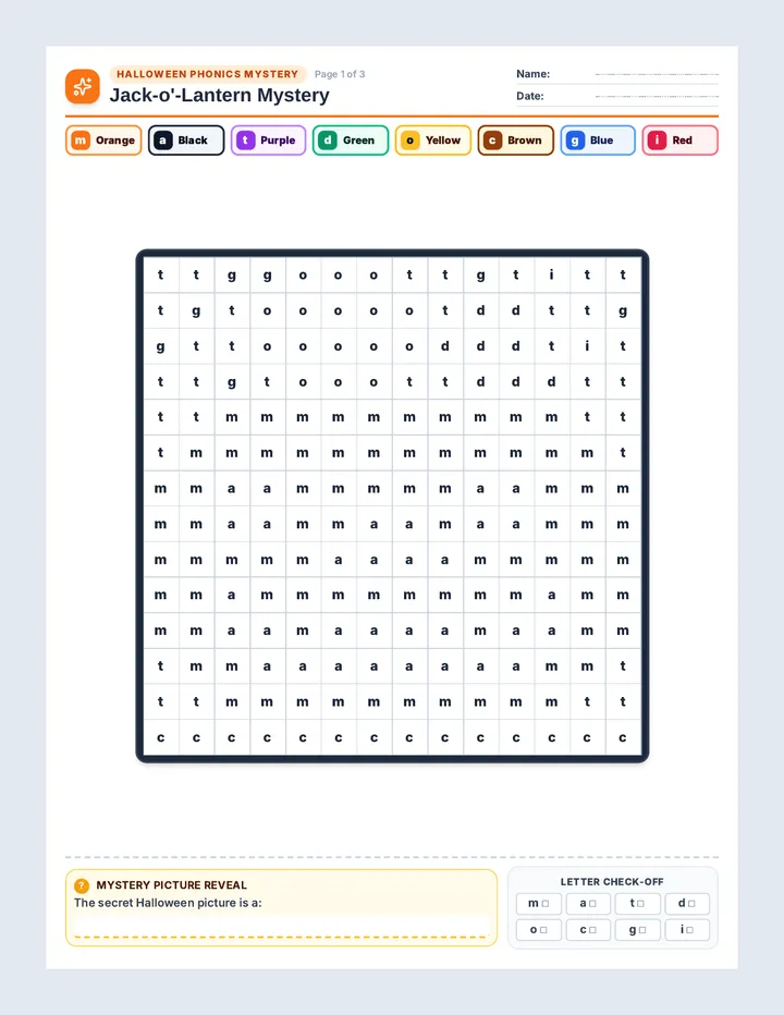 Jack O Lantern Mystery Worksheet