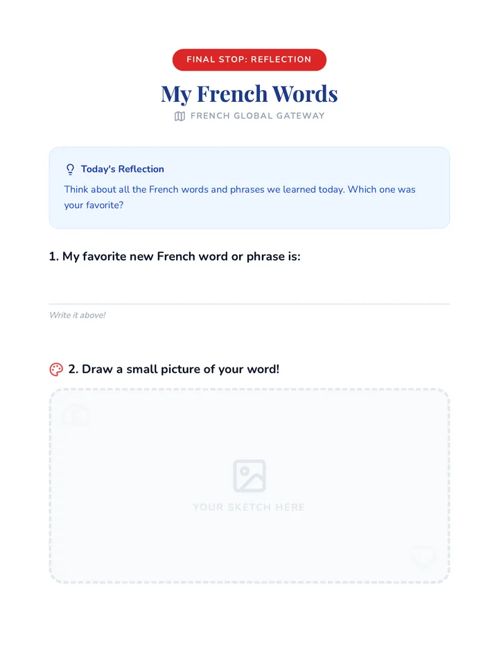Cool-Down My French Words Handout