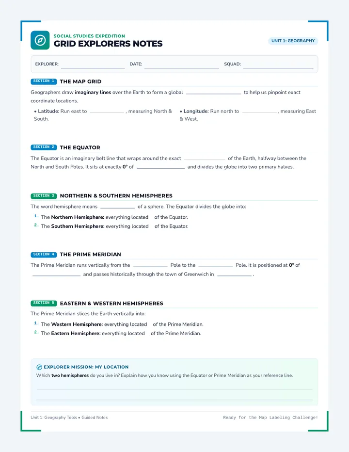 Grid Explorers Notes Worksheet